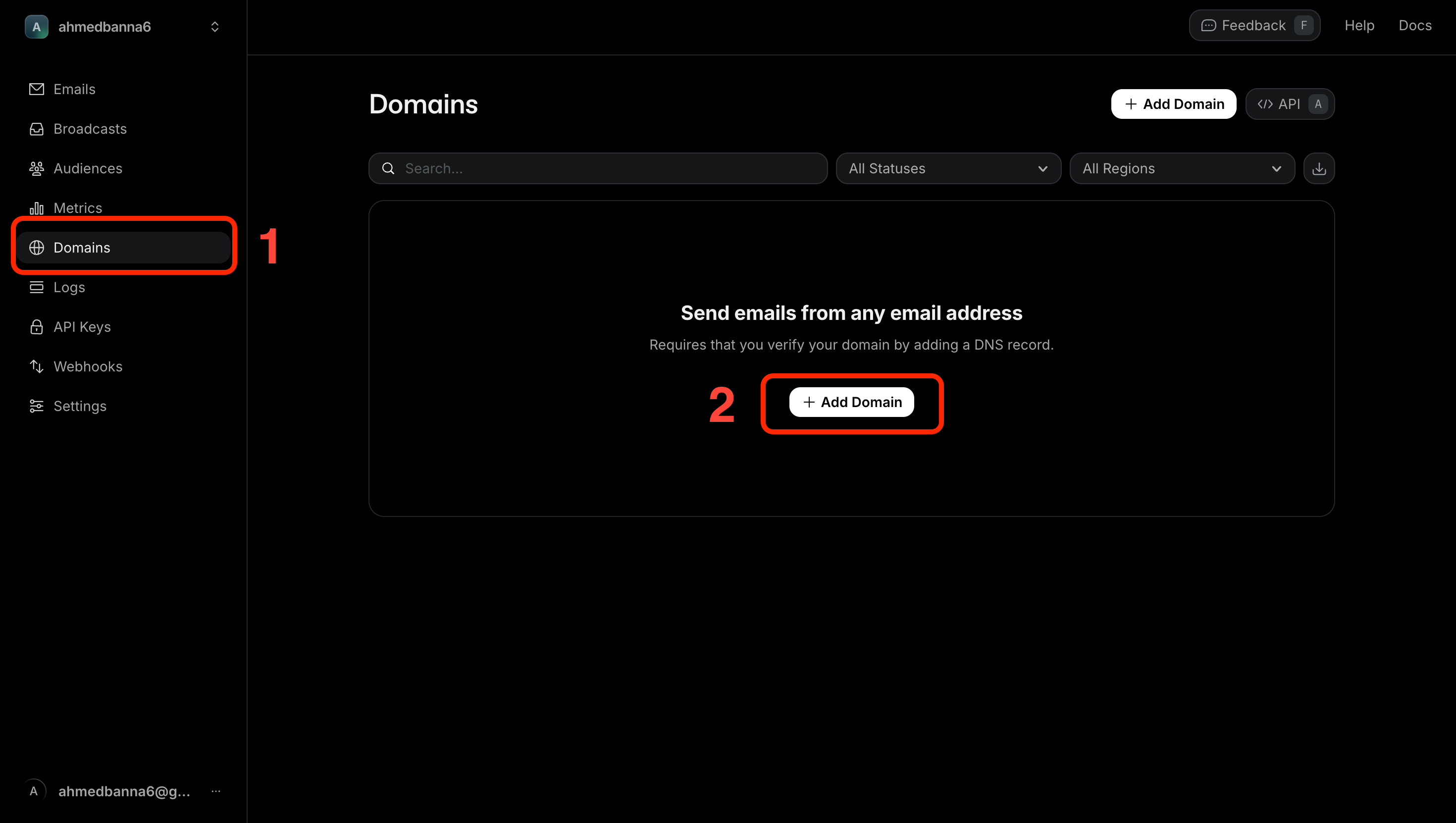 Adding a new domain in Resend